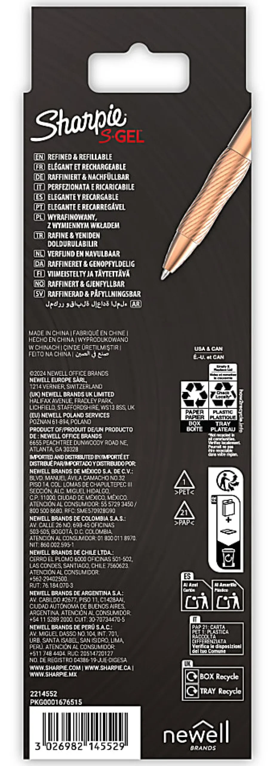 Sharpie S-Gel, Gel Pen, Copper Metal Body, Medium Point (0.7mm), Black Ink, Includes 1 Pen and 1 Additional Ink Refill