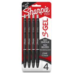 Sharpie S-Gel, Gel Pens, Fine Point (0.5mm), Black Ink Gel Pen, 4 Count