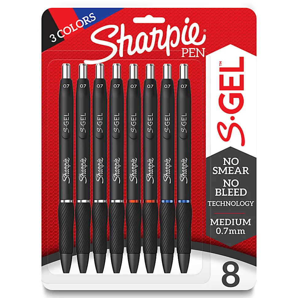 Sharpie S-Gel, Gel Pens, Medium Point (0.7mm), Assorted Colors, 8 Count