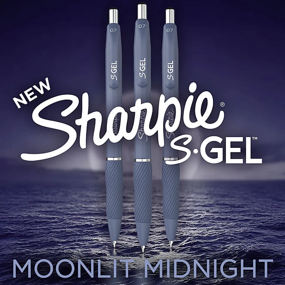 Sharpie S-Gel, Gel Pens, Medium Point (0.7mm), Moonlit Midnight Barrel, Black Ink, 4 Count