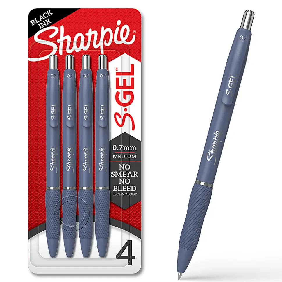 Sharpie S-Gel, Gel Pens, Medium Point (0.7mm), Moonlit Midnight Barrel, Black Ink, 4 Count