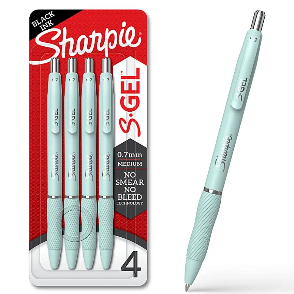 Sharpie S-Gel, Gel Pens, Medium Point (0.7mm), Ocean Fog Barrel, Black Ink, 4 Count
