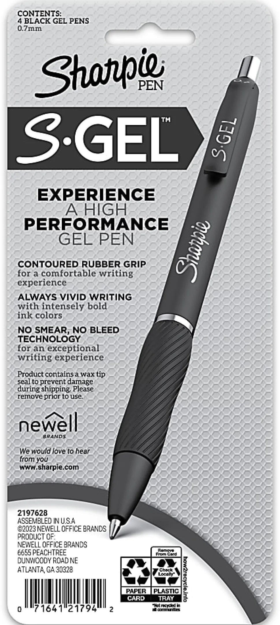 Sharpie® S-Gel, Gel Pens, Medium Point (0.7mm), Violet Barrel, Black Ink, 4 Count