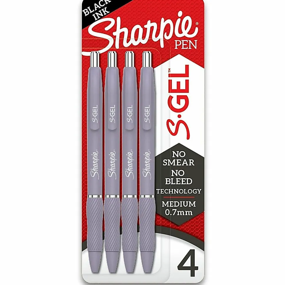 Sharpie® S-Gel, Gel Pens, Medium Point (0.7mm), Violet Barrel, Black Ink, 4 Count