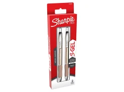 Sharpie® S-Gel Metal Barrel Gel Pens, Medium Point, 0.7 mm, Champagne Barrel, Black Ink, Pack Of 2 Pens