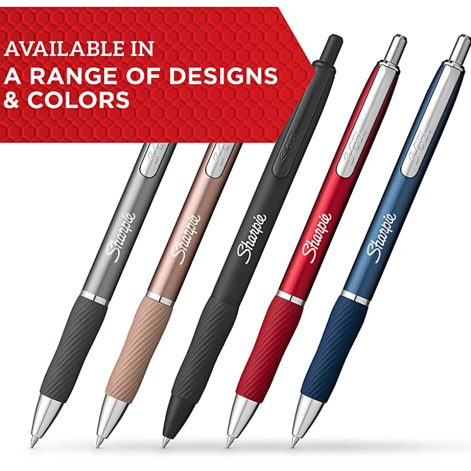 Sharpie® S-Gel Metal Barrel Gel Pens, Medium Point, 0.7 mm, Gunmetal Barrel, Black Ink, Pack Of 2 Pens