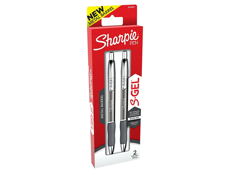 Sharpie® S-Gel Metal Barrel Gel Pens, Medium Point, 0.7 mm, Gunmetal Barrel, Black Ink, Pack Of 2 Pens