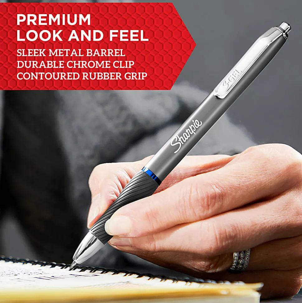 Sharpie® S-Gel Metal Barrel Gel Pens, Medium Point, 0.7 mm, Gunmetal Barrel, Black Ink, Pack Of 2 Pens