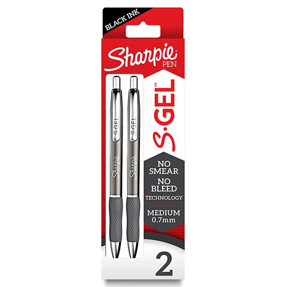 Sharpie® S-Gel Metal Barrel Gel Pens, Medium Point, 0.7 mm, Gunmetal Barrel, Black Ink, Pack Of 2 Pens