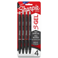 Sharpie® S Gel Pens, Bold Point, 1.0 mm, Black Barrels, Assorted Ink, Pack Of 4 Pens