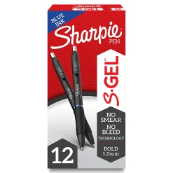 Sharpie® S Gel Pens, Bold Point, 1.0 mm, Black/Blue Barrel, Blue Ink, Pack Of 12 Pens