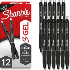 Sharpie® S Gel Pens, Bold Point, 1.0 mm, Black Barrel, Black Ink, Pack Of 12 Pens