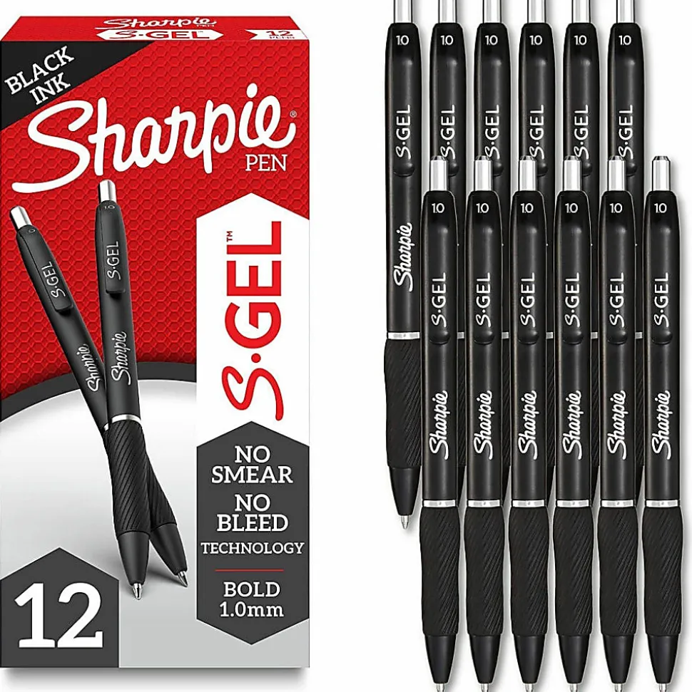 Sharpie® S Gel Pens, Bold Point, 1.0 mm, Black Barrel, Black Ink, Pack Of 12 Pens