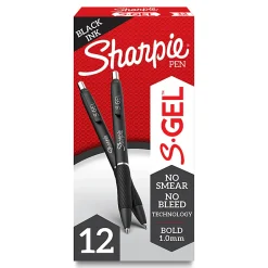 Sharpie® S Gel Pens, Bold Point, 1.0 mm, Black Barrel, Black Ink, Pack Of 12 Pens