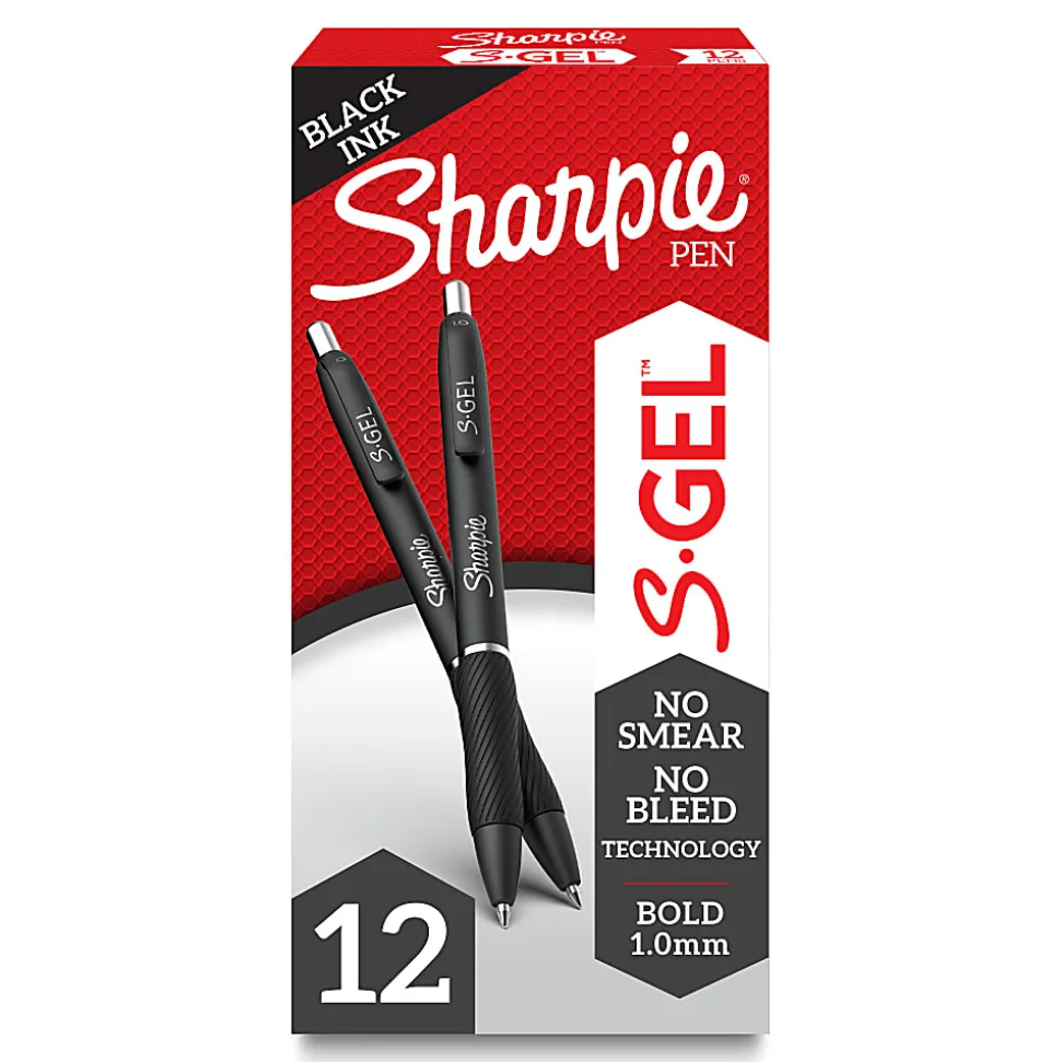 Sharpie® S Gel Pens, Bold Point, 1.0 mm, Black Barrel, Black Ink, Pack Of 12 Pens