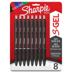 Sharpie® S Gel Pens, Medium Point, 0.7 mm, Black Barrel, Assorted Ink, Pack Of 8 Pens