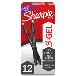 Sharpie® S-Gel Pens, Medium Point, 0.7 mm, Black Barrel, Purple Ink, Pack Of 12 Pens