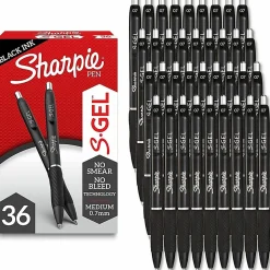 Sharpie S Gel Pens, Medium Point, 0.7 mm, Black Barrel, Black Ink, Pack Of 36 Pens