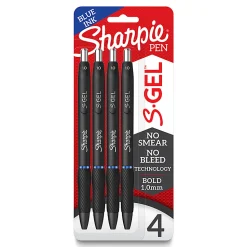 Sharpie® S Gel Pens, Medium Point, 1.0 mm, Black Barrel, Blue Ink, Pack Of 4 Pens