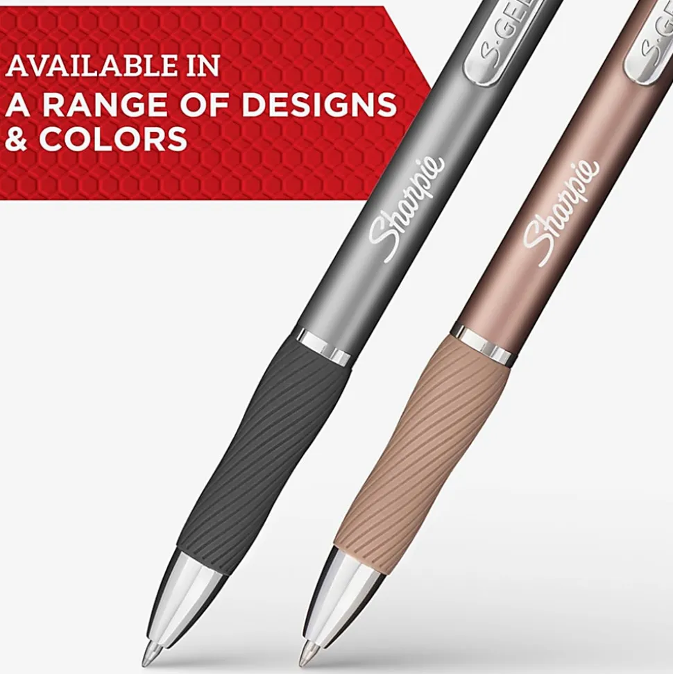 Sharpie® S-Gel Pens, Medium Point, 0.7 mm, Gunmetal Barrel, Blue Ink, Pack Of 12 Pens