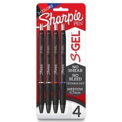Sharpie® S Gel Pens, Medium Point, 0.7 mm, Black Barrel, Assorted Ink, Pack Of 4 Pens