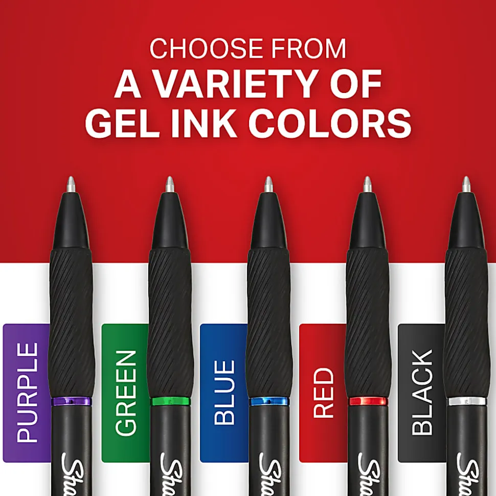 Sharpie S Gel Pens, Medium Point, 0.7 mm, Black/Blue Barrel, Blue Ink, Pack Of 12 Pens