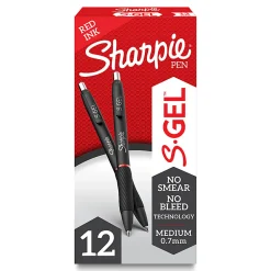 Sharpie S Gel Pens, Medium Point, 0.7 mm, Black/Blue Barrel, Blue Ink, Pack Of 12 Pens