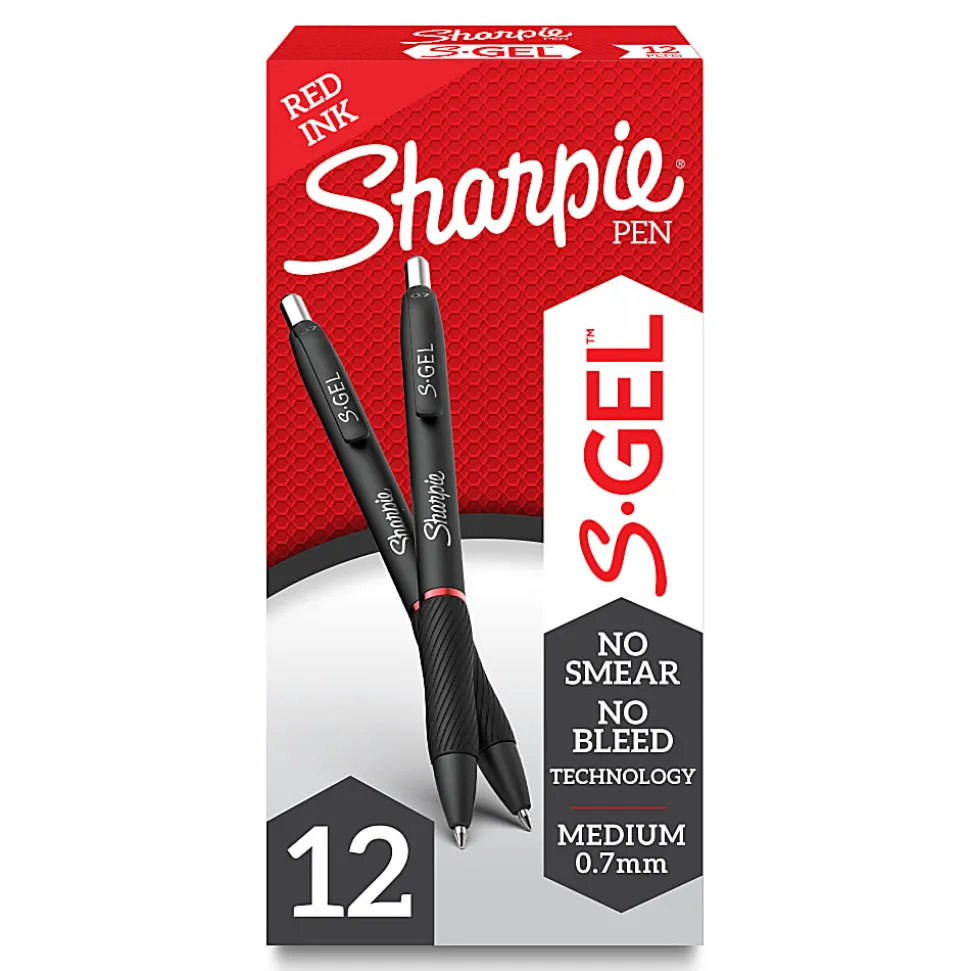 Sharpie S Gel Pens, Medium Point, 0.7 mm, Black/Blue Barrel, Blue Ink, Pack Of 12 Pens
