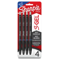 Sharpie® S Gel Pens, Medium Point, 0.7 mm, Black Barrel, Blue Ink, Pack Of 4 Pens
