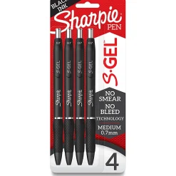 Sharpie® S Gel Pens, Medium Point, 0.7 mm, Black Barrel, Black Ink, Pack Of 4 Pens