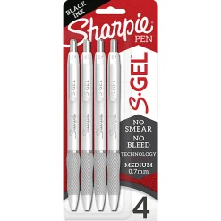 Sharpie S-Gel Pen, White Barrel, Medium Point, 0.7mm Black Ink 4 Pack