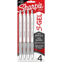 Sharpie S-Gel Pen, White Barrel, Medium Point, 0.7mm Black Ink 4 Pack
