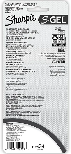 Sharpie S-Gel Retractable Gel Pens, Medium Point, 0.7mm  White Barrels, Assorted Jewel Inks, Pack Of 4 Pens