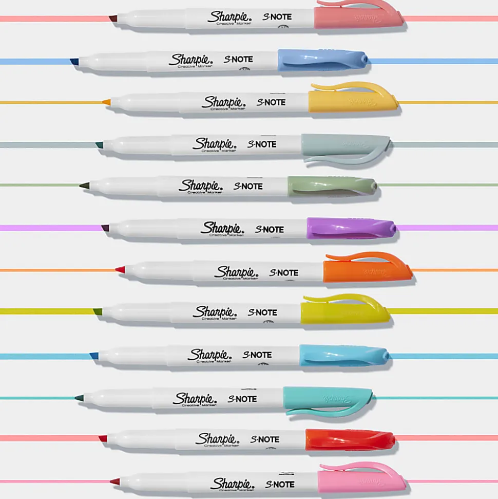 Sharpie S-Note Highlighters, Chisel Tip, Assorted Colors, Pack Of 12 Highlighters