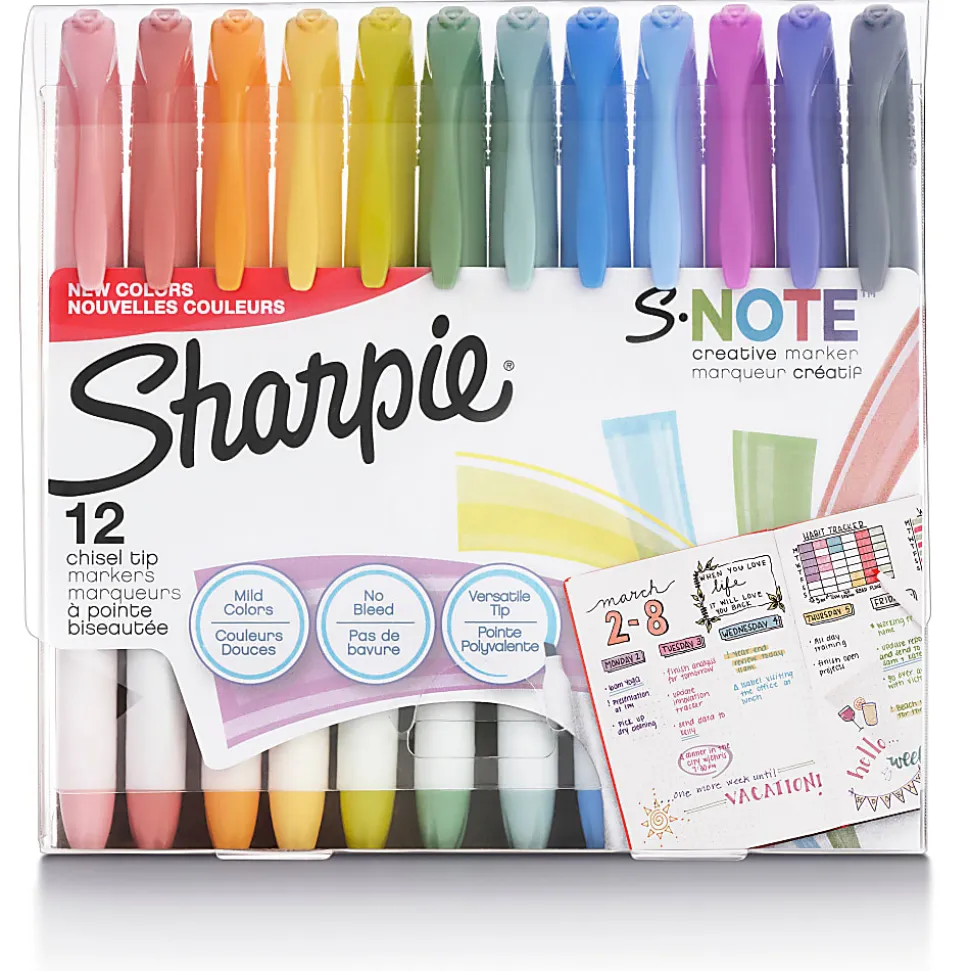 Sharpie S-Note Highlighters, Chisel Tip, Assorted Colors, Pack Of 12 Highlighters