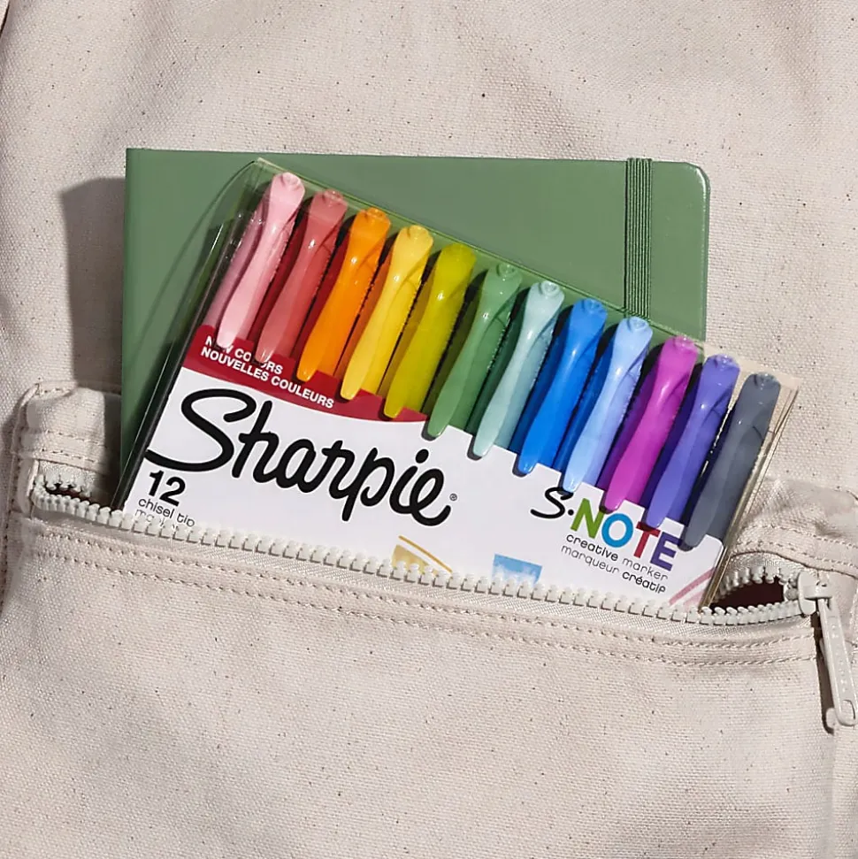Sharpie S-Note Highlighters, Chisel Tip, Assorted Colors, Pack Of 12 Highlighters