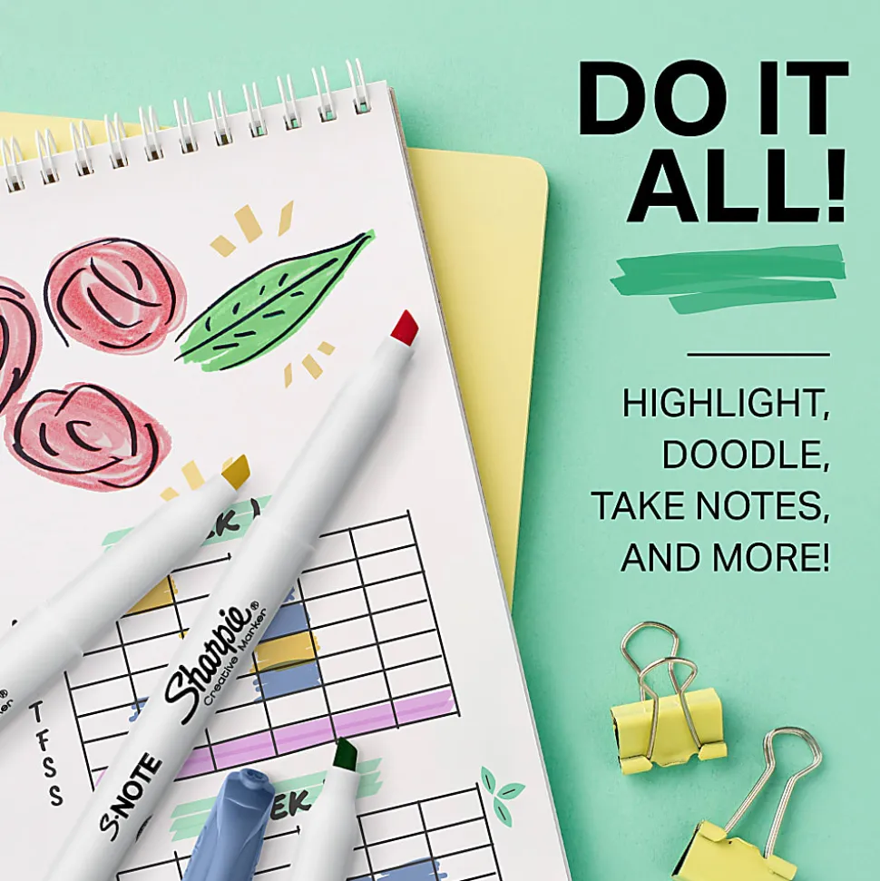 Sharpie® S-Note Highlighters, Chisel Tip, Assorted Ink, White Barrel, Pack Of 6 Highlighters