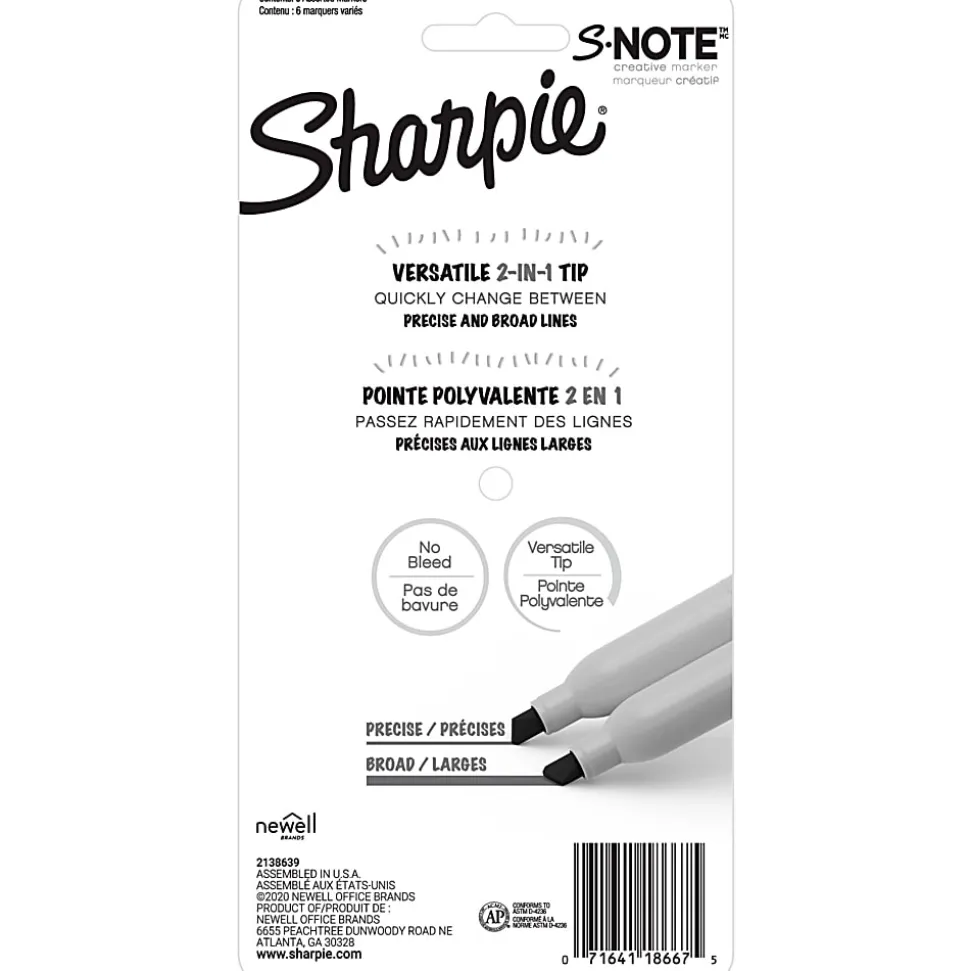Sharpie® S-Note Highlighters, Chisel Tip, Assorted Ink, White Barrel, Pack Of 6 Highlighters