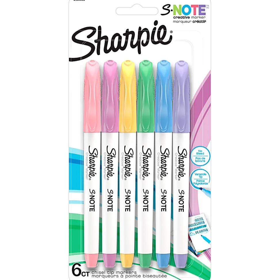 Sharpie® S-Note Highlighters, Chisel Tip, Assorted Ink, White Barrel, Pack Of 6 Highlighters