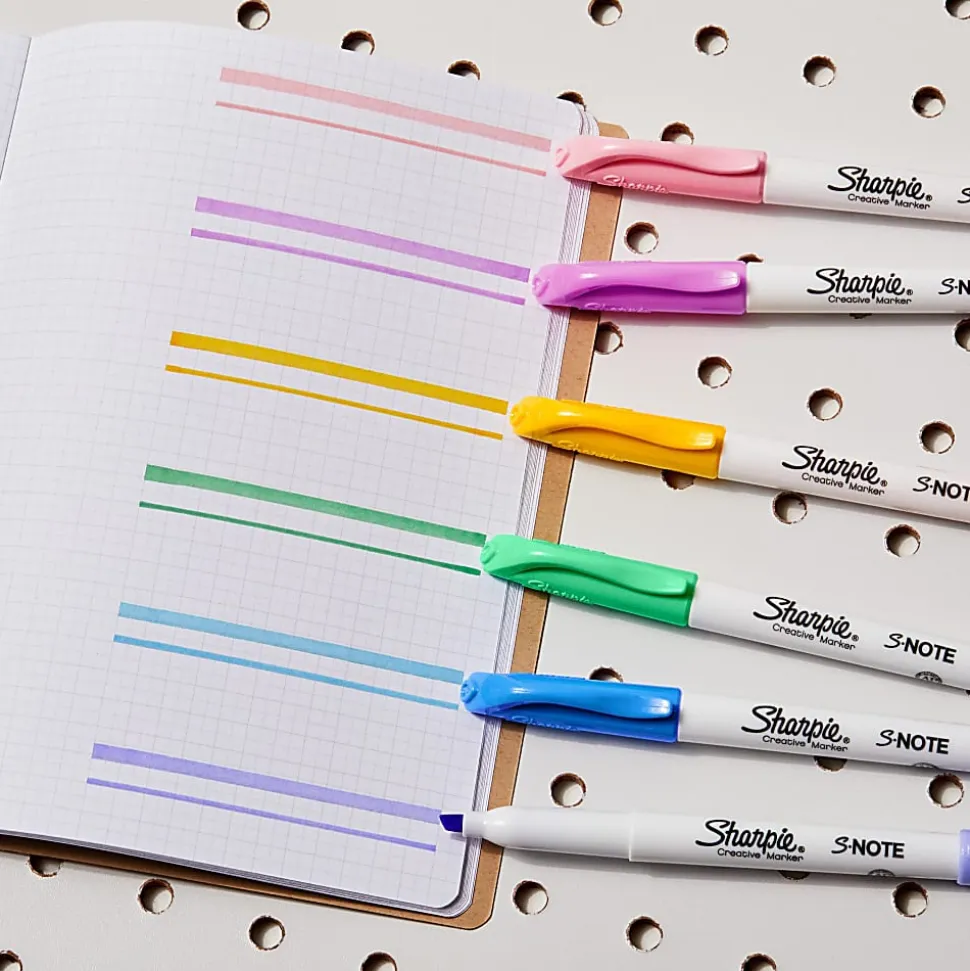 Sharpie® S-Note Highlighters, Chisel Tip, Assorted Ink, White Barrel, Pack Of 6 Highlighters