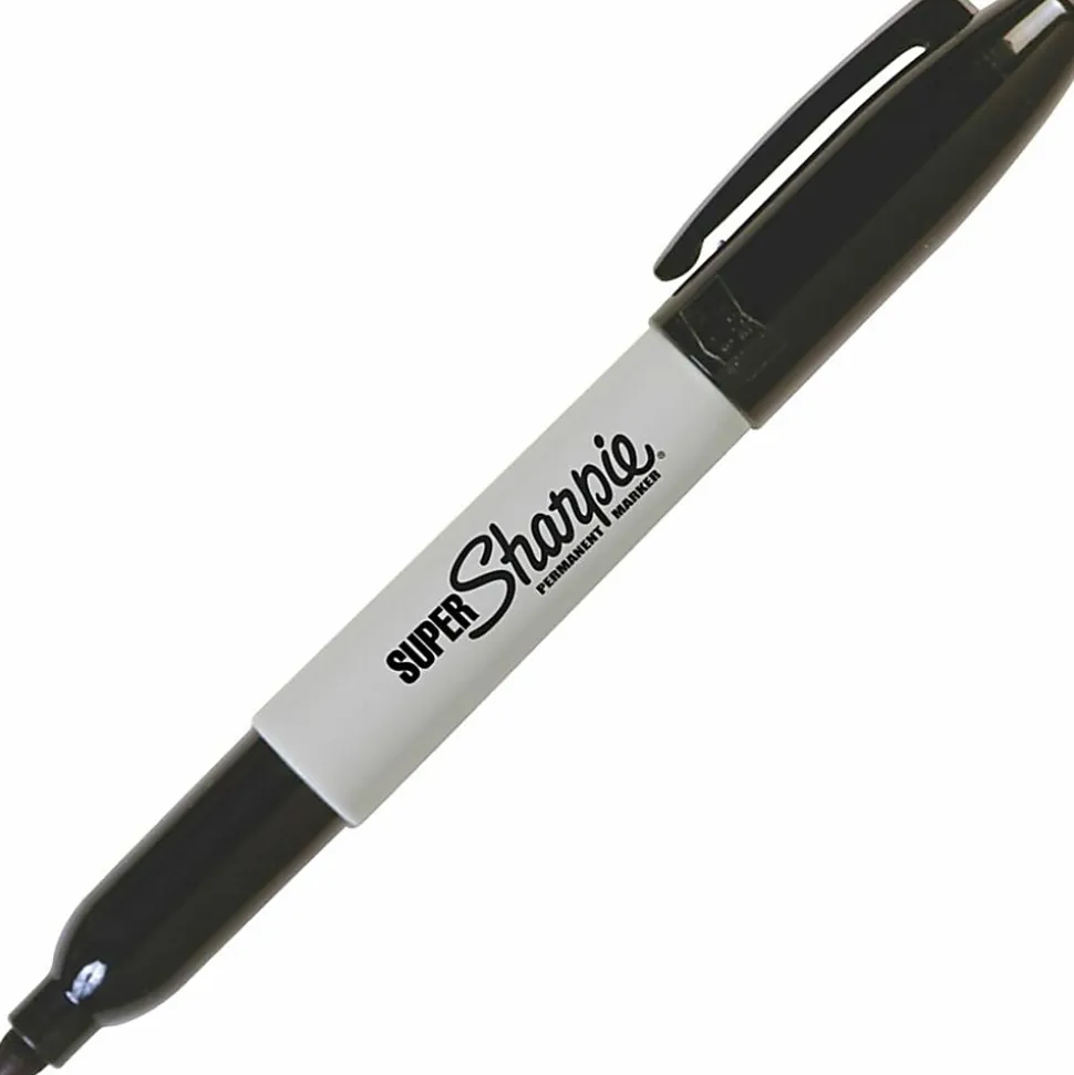 Sharpie® Super Permanent Markers, Fine Point, Black Ink, Pack Of 12