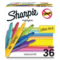 Sharpie® Tank Highlighters, Chisel Tip, Assorted Color Highlighters, Value Pack, 36 Count