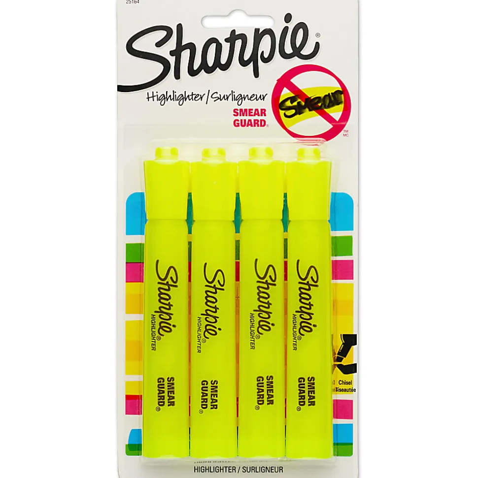 Sharpie® Tank-Style Highlighters, Fluorescent Yellow, Pack Of 4