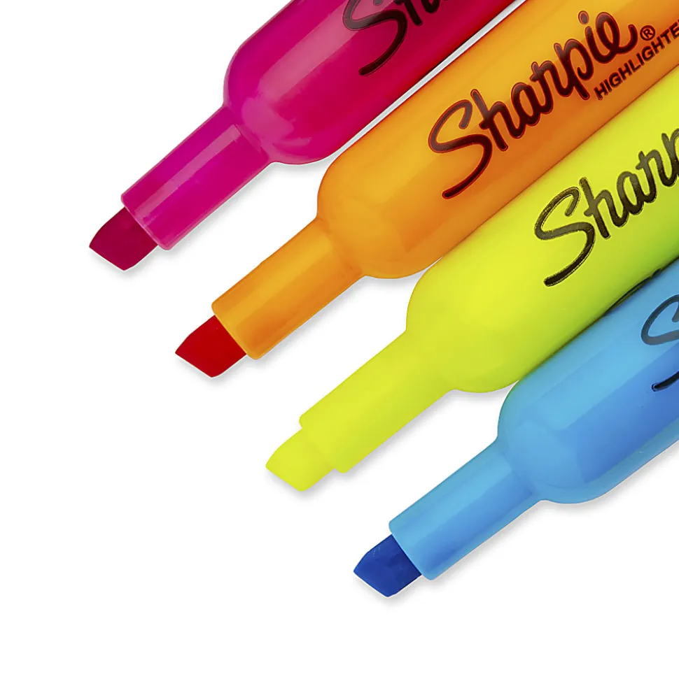 Sharpie® Tank Style Highlighters, Chisel Tip, Assorted Colors, 4 Count