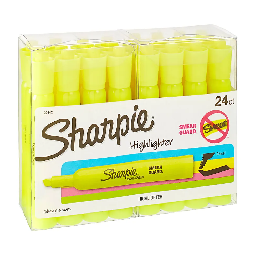 Sharpie® Tank Style Highlighters, Chisel Tip, Fluorescent Yellow, Box of 24