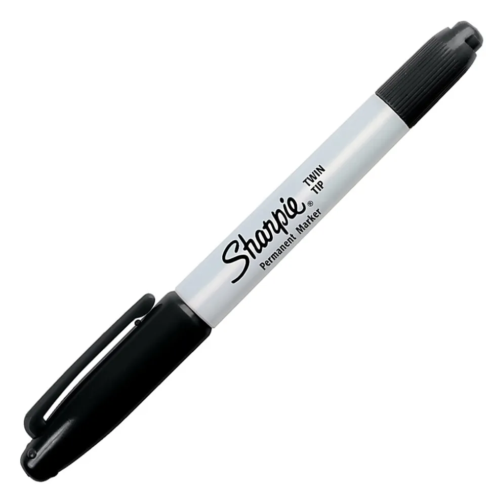 Sharpie® Twin-Tip Permanent Markers, Fine/Ultra Fine Points, Black, Pack Of 12