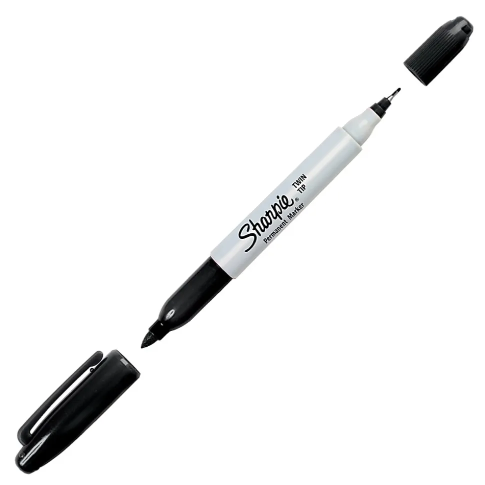Sharpie® Twin-Tip Permanent Markers, Fine/Ultra Fine Points, Black, Pack Of 12