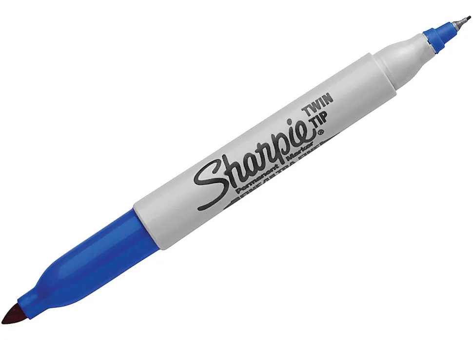 Sharpie® Twin-Tip Permanent Markers, Fine/Ultra-Fine Points, Blue Ink, Pack Of 12 Markers
