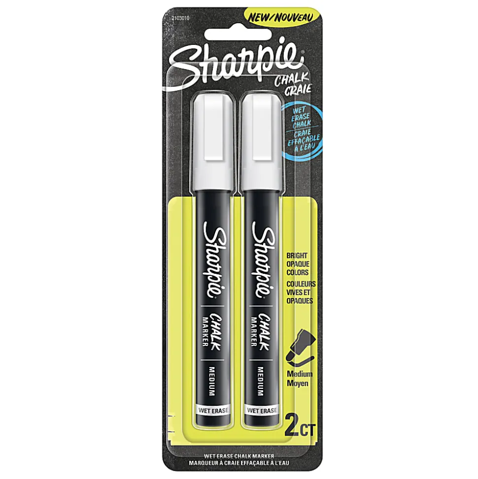 Sharpie® Wet-Erase Chalk Markers, Medium Point, White, Pack Of 2 Markers
