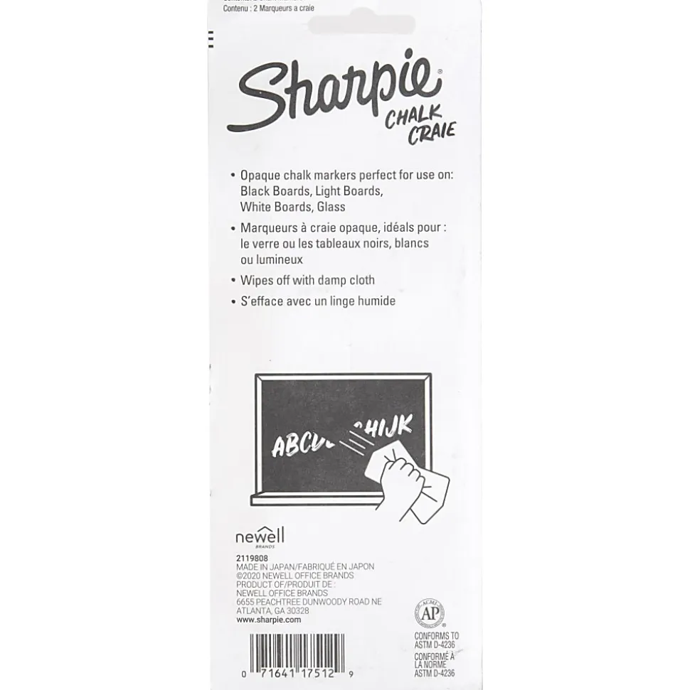 Sharpie® Wet-Erase Chalk Markers, Medium Point, White, Pack Of 2 Markers